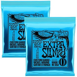 Ernie Ball P02225 Extra Slinky Nickel Wound Electric Guitar Strings, 8-38 (2 Pack)