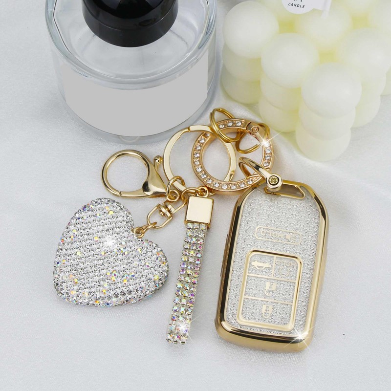 YIKECASE Key Fob Cover with Diamond Keychain Car Key Holder