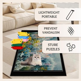 Pohxev Jigsaw Puzzle Mat Roll Up, 49” x 36” 3000 2000 1500 Pieces, Puzzle Mats Roll-Up Save Pad with 6 Leather Sorting Trays & 1 Storage Bag. Sheets and Frame Keeper Accessories for Adults