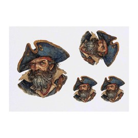 4 x 'Bearded Pirate Captain' Temporary Tattoos - Water Resistant, Skin-Safe, Non-Toxic Transfers, Mixed Sizes (TO00077116)