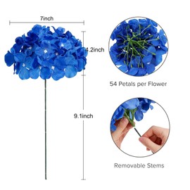 Auihiay 10PCS Hydrangea Artificial Flowers, Faux Hydrangeas Flower for Wedding Centerpieces, DIY Bouquets, Bridal Shower, Floral Decor Home Decoration with Stems (VASE NOT Included)-Dark Blue