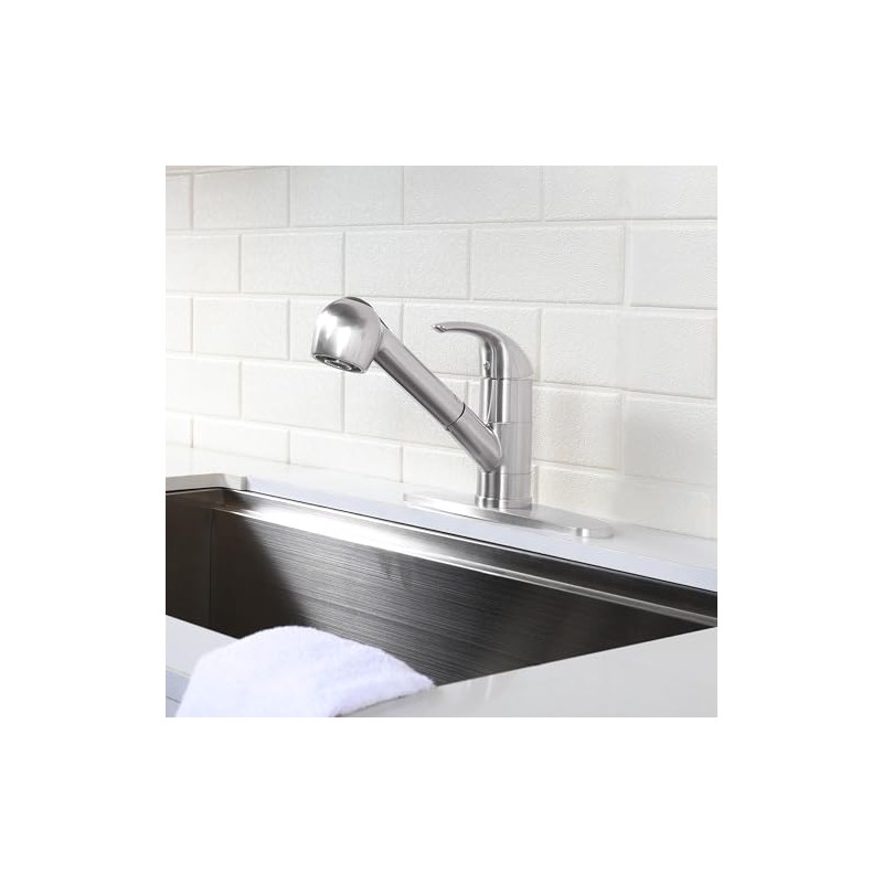 Comllen Commercial Pull Out Kitchen Faucet Brushed Nickel, Stainless Steel