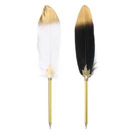PATIKIL Feather Pen Quill, Feather Ballpoint Pen Bulk Refined Vintage Feather Calligraphy Pen for Guest Signature Wedding Bridal Office Writing, White/Black