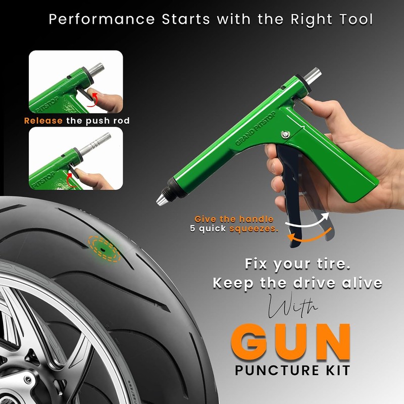 GRAND PITSTOP Tubeless Tire Gun Puncture Repair Kit with Mushroom