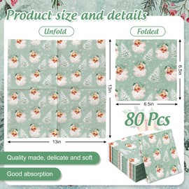 AnyDesign 80Pcs Green Christmas Napkins Santa Xmas Tree Disposable Luncheon Napkins Dinner Hand Napkins for Party Supplies Table Decor