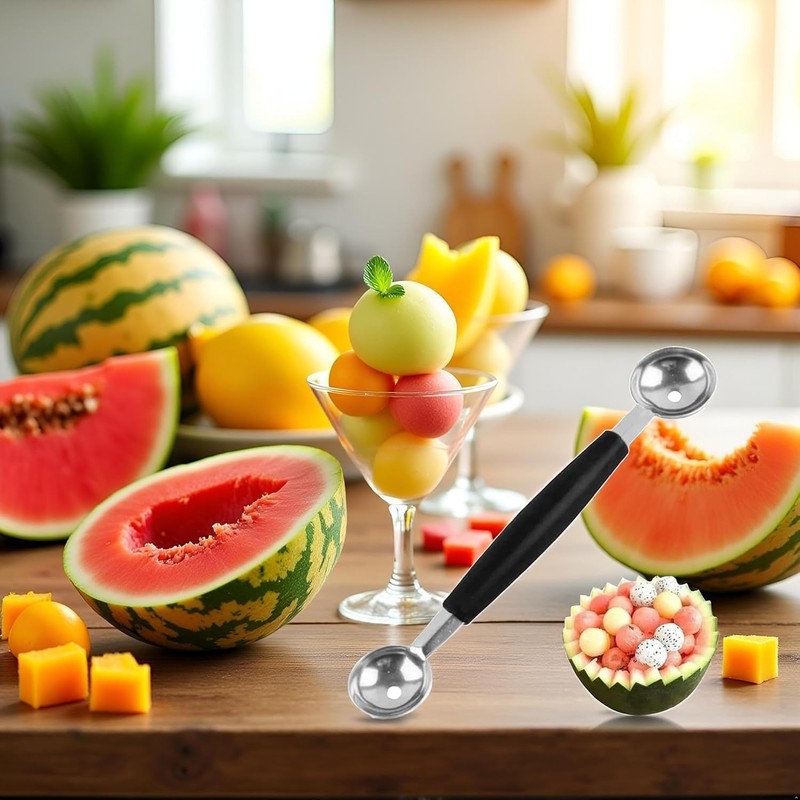 1Pc Black Double-Sided Fruit Melon Baller Spoon 2 in 1