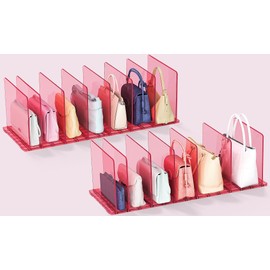 SortNStore Purse Organizer for Closet: Shelf Dividers Adjustable Acrylic Bag Closet Organizers and Storage Pink 4 Bases 14 Shelves