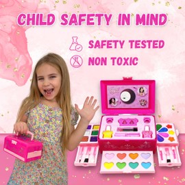 35pcs Kids Makeup Kit For Girl, Princess Makeup Toy Real Washable Cosmetic Set With Mirror, Kids Makeup Sets For Girls, Non-Toxic Play Makeup Birthday Gifts For 3 4 5 6 7 8 9 10 11 12 Years Old kid