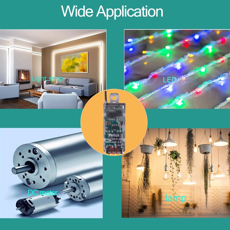 Mini Wireless Switch,5V/12V/24V/5A Relay 2 Way Remote Control Switch 1