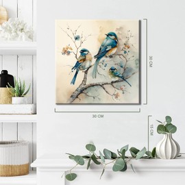 Piy Painting Set of 4 Canvas Wall Art Cute Birds Picture Print on Canvas Stretched on Canvas Framed Animal Wall Decoration for Living room Bedroom Bathroom Yoga room 12x12in