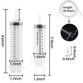 100ml/150ml Syringe with 2Pcs 100cm Tube, Large Plastic Measuring Syringe for Fluid Oil Suction, Nutrient Measuring, Refilling, Watering, Pack of 2