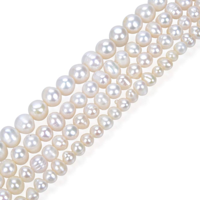 1 Strand Natural A+ Quality Round White Cultured Freshwater Pearl