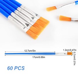 Small Flat Brushes, 60 Pieces Round Flat Small Brush Set, 7 mm Brush Small, Nylon Paint Brush, Acrylic Brush Set, Brush for Acrylic Paints, Artist Brush Set, for Details and Art Painting (Blue)
