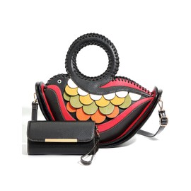 Bird-Shaped Bag Woman Large Capacity Leather Purse Fashion Designer Top Handle Handbags Women Crossbody Large Bags Set with Wallet, Multicolor (Black)