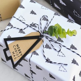 Ginger Ray Christmas Contemporary Wooden Gift Tags & Black and White Twine, Pack of 3, Small