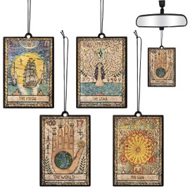 L1rabe 4Pcs Vintage Tarot Car Air Fresheners, The Star World Sun Moon Hanging Air Freshener Fragrance Scented Cards Old Style Tarot Theme Car Aromatherapy Tablets for Car Bedroom Wardrobe Shoe Cabinet