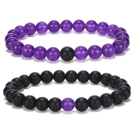Black Matte & Purple Agate Stone His and Hers Bracelets 8mm Sandstone Couple Bracelet