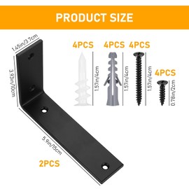 Shelf Bracket, Black, 90 Degree Shelf Bracket Angle Made of High-Quality Iron, Versatile Metal Angle for Wooden Shelves and Wooden Furniture, Pack of 2 Shelf Brackets, Black (150 x 100 x 38 mm)