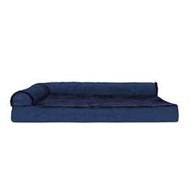 Furhaven Cooling Gel Dog Bed for Large Dogs w/ Removable Bolsters & Washable Cover, For Dogs Up to 95 lbs - Plush & Velvet L Shaped Chaise - Deep Sapphire, Jumbo/XL
