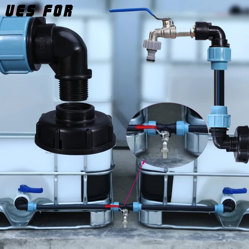 TOP-VIGOR IBC Tank Adapter s60x6 Thread Connector Tee Pipe Fitting