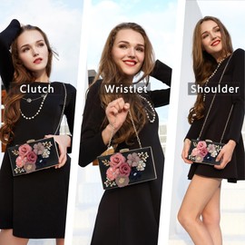 Milisente Evening Bag for Women, Flower Wedding Evening Clutch Purse Bride Floral Clutch Bag(Black)
