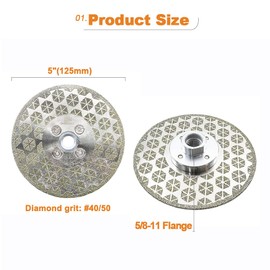 Electroplated Diamond Cutting Grinding Disc,BRSCHNITT 5 inch 125mm for Granite Marble Double Side Coated Diamond Grinding Wheel with 5/8-11 Flange