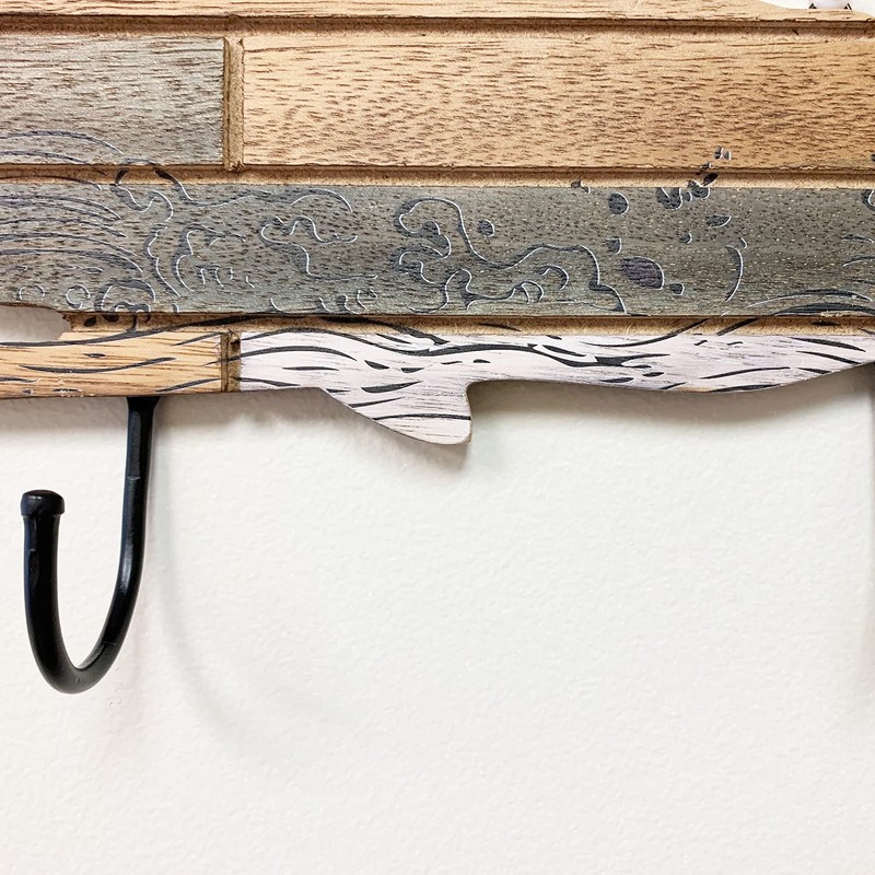 YUMBOR Rustic Wooden Nautical Hanging Whale Wall Hook, Distressed Storage