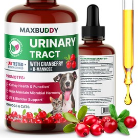 MaxBuddy Natural UTI Treatment Support - Cranberry Urinary Tract Infection Care & Prevention Assistance for Cats and Dogs – Kidney & Bladder Wellness Supplement Drops - Support for Urine Flow