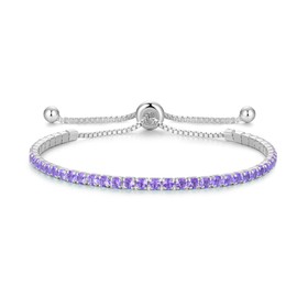Cranmadia Sterling Silver Feruary Birthstone Amethyst Tennis Bracelets for Women Fashion Jewelry Birthday Gifts for Women Mom Wife