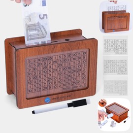 Wooden Money Box, Money Box with Counter, 3 Cards Savings Objectives