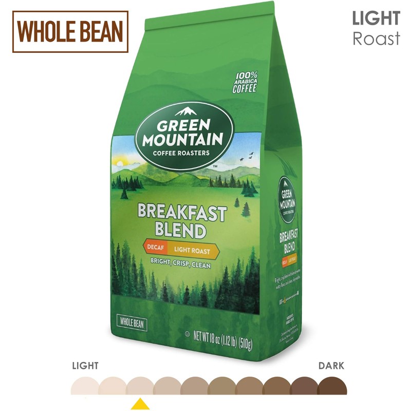 Green Mountain Coffee Roasters Breakfast Blend Decaf, Whole Bean Coffee,
