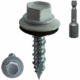 (500) BRAUNY BOY White Metal Roofing Screws #10 × 1 Inch, Rubber Washer, Sharp Point, Metal to Wood Siding Screws - Qty (500) Screws
