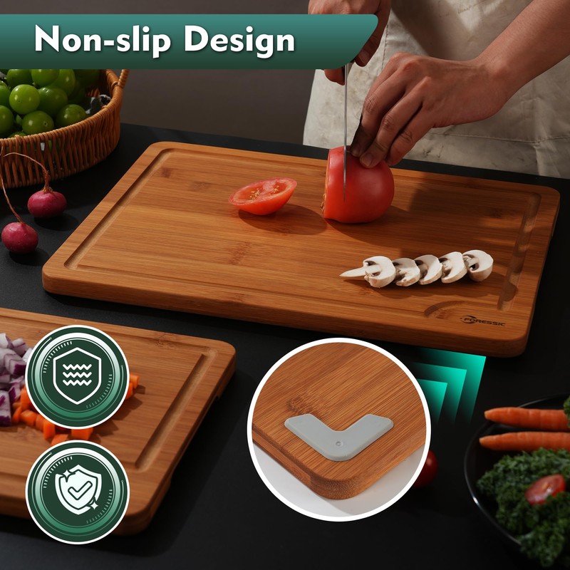 Bamboo Cutting Board, Non Slip Wood Cutting Boards for Kitchen