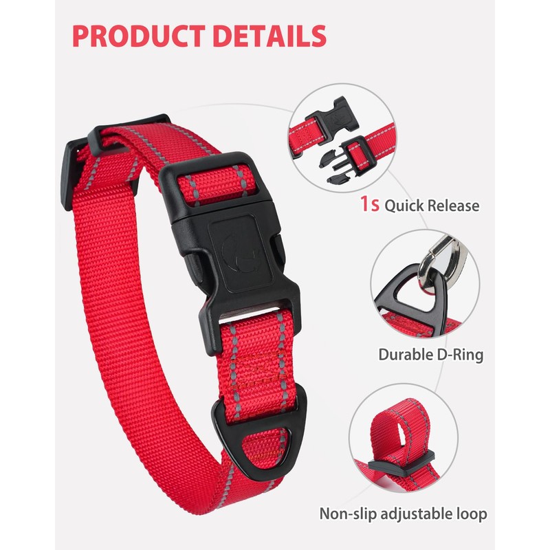 Joytale Small Dog Collar, Reflective and Adjustable Nylon Collar with
