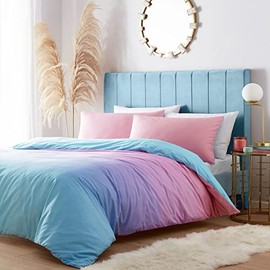 HOMEMAKER BEDDING Duvet Cover Set Pastel Colour Ombre Pink Purple Aqua Blue (Single)