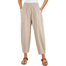 Dokotoo Harem Pants Women Yoga Clothes with Pockets Palazzo Cotton Elastic Waisted Wide Leg Pants for Women Plus Size Harem Trousers Outfits Comfort Lounge Fashion Beige