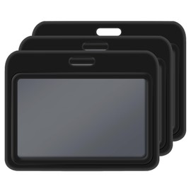 3 Pack Sliding ID Badge Holder, Black Horizontal Hard Plastic Card Case Protector with Clear Window for Office School ID, Credit Cards, Proximity Key Cards, Driver's Licenses (Black)