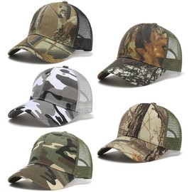 5 Pack Sublimation Blank Trucker Hats, Mesh Baseball Caps Bulk for DIY Crafting, Custom Heat Press, Adjustable Snapback Plain Hat for Men Women (Camo Set)
