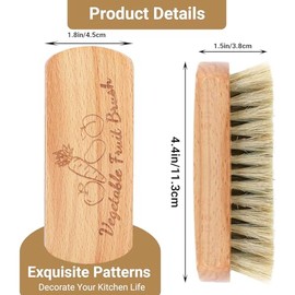 Vegetable Scrubber, Veggie Potato Fruit Brush for Food | Firm Bristles, Wood Veggie Wash Scrubber, Carrot Cucumber Tableware Cleaning, Kitchens Campin