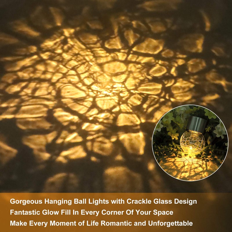 12Pack Hanging Outdoor Solar Lights - Decorative Cracked Glass LED