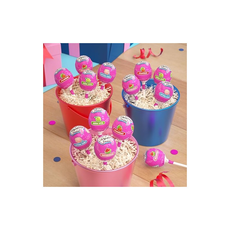 BUBBLE YUM Assorted Flavored Bubble Gum Filled Lollipops, Candy Bag,