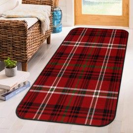 Kitchen Mats for Floor Red Plaid Washable Throw Entryway Rugs with Rubber Backing for Bathroom Bedroom Living Room Indoor & Outdoor, 39''x20''