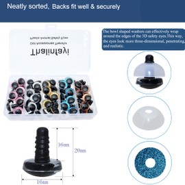 100Pcs 3D Glitter Safety Eyes and Washers -Thalinfayi 16mm 5Colors Moon Crochet Eyes Strabismus Safety Eyes for DIY Making of Amigurumi, Crafts, Crochet Toy Animal,Doll and Accessories Therefor