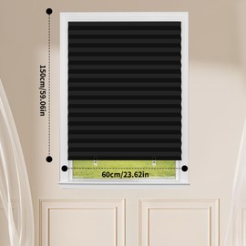 4 Pack Paper Blinds for Windows Stick On, Temporary Blackout Blinds Window No Drill, Stick on Blinds Curtains High Shading Blinds for Home Bedroom Bathroom Windows (Black, 60W x 150H cm)