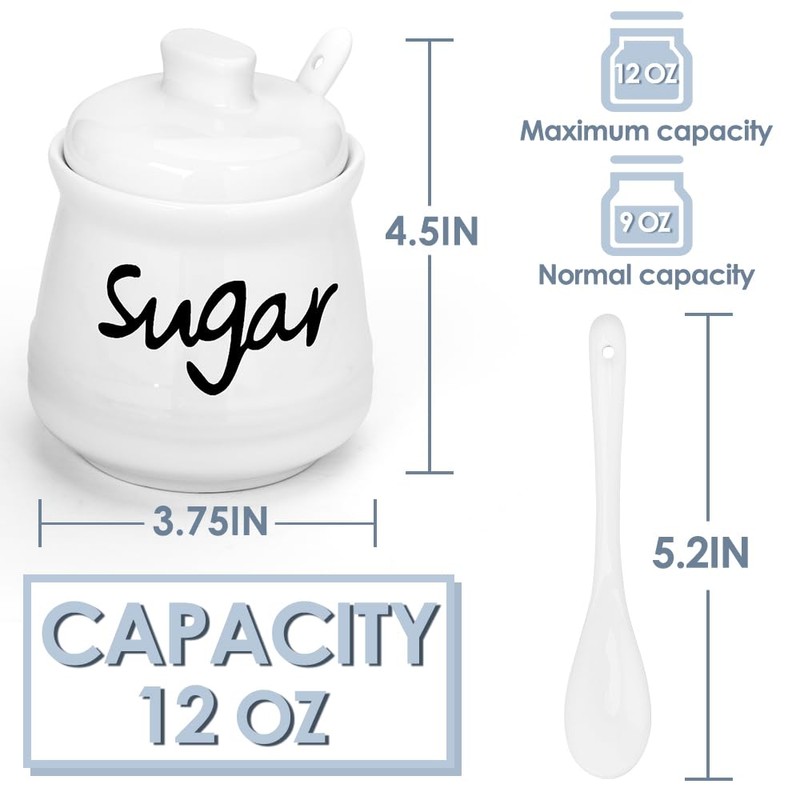 Swetwiny Ceramic Sugar Bowl with Lid and Spoon, 12 Ounces