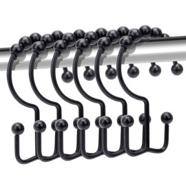 Shower Curtain Hooks,Double Sided Black Shower Curtain Hooks Rust Proof,Set of 12 Stainless Steel Shower Hooks for Both Curtain and Liner,Chrome