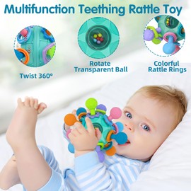 Baby Sensory Toys for 0-6 6-12 Months, Montessori Teething Toys 3-6 Months, Newborn Infants Development Baby Chew Rattles Toys 0 3 6 9 12 18 Months Teethers Gifts for 1 Year Old Girls Boys (Blue)
