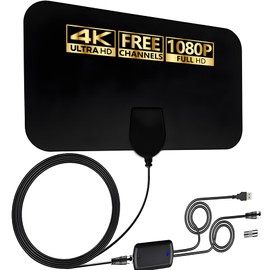 TV Antenna - 4K HD Amplified Digital HDTV Indoor Antenna with Signal Booster - 360° Long Reception TV Aerial Support All Types TV