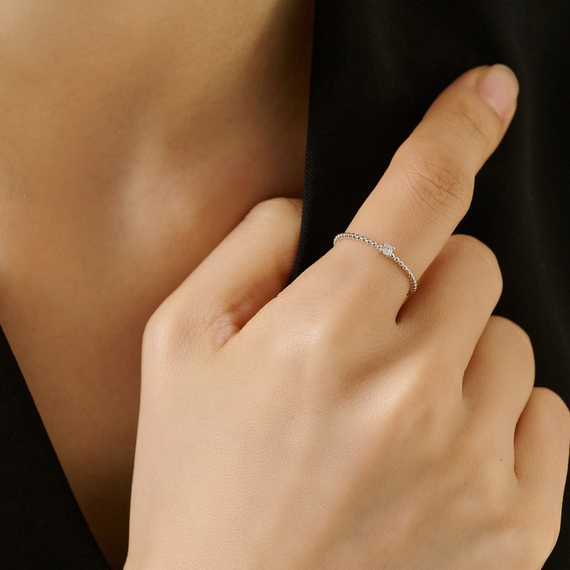 Gold&Dear 14KGP Slim Cubic Dot Ring White Gold M(No. 11)