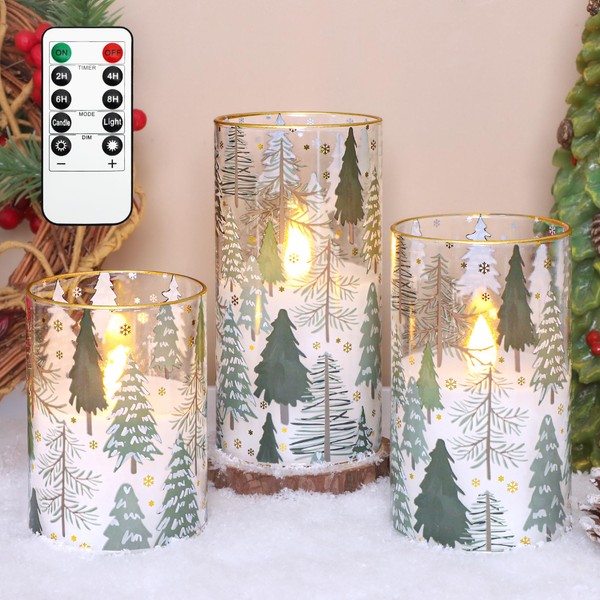 Impress Life Christmas Tree Glass Flameless Candles with Remote Battery